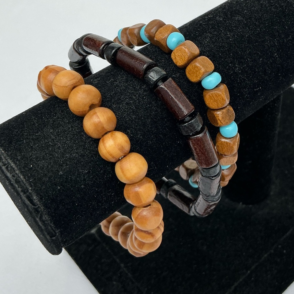 Brown and Turquoise Beaded Bracelets | Set of 3 | Boho Style | Stretch